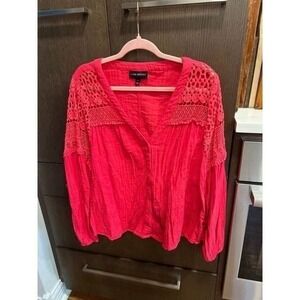 Lane Bryant Shirt Crochet Details Buttons Size 22 pink‎ No Peek Collection